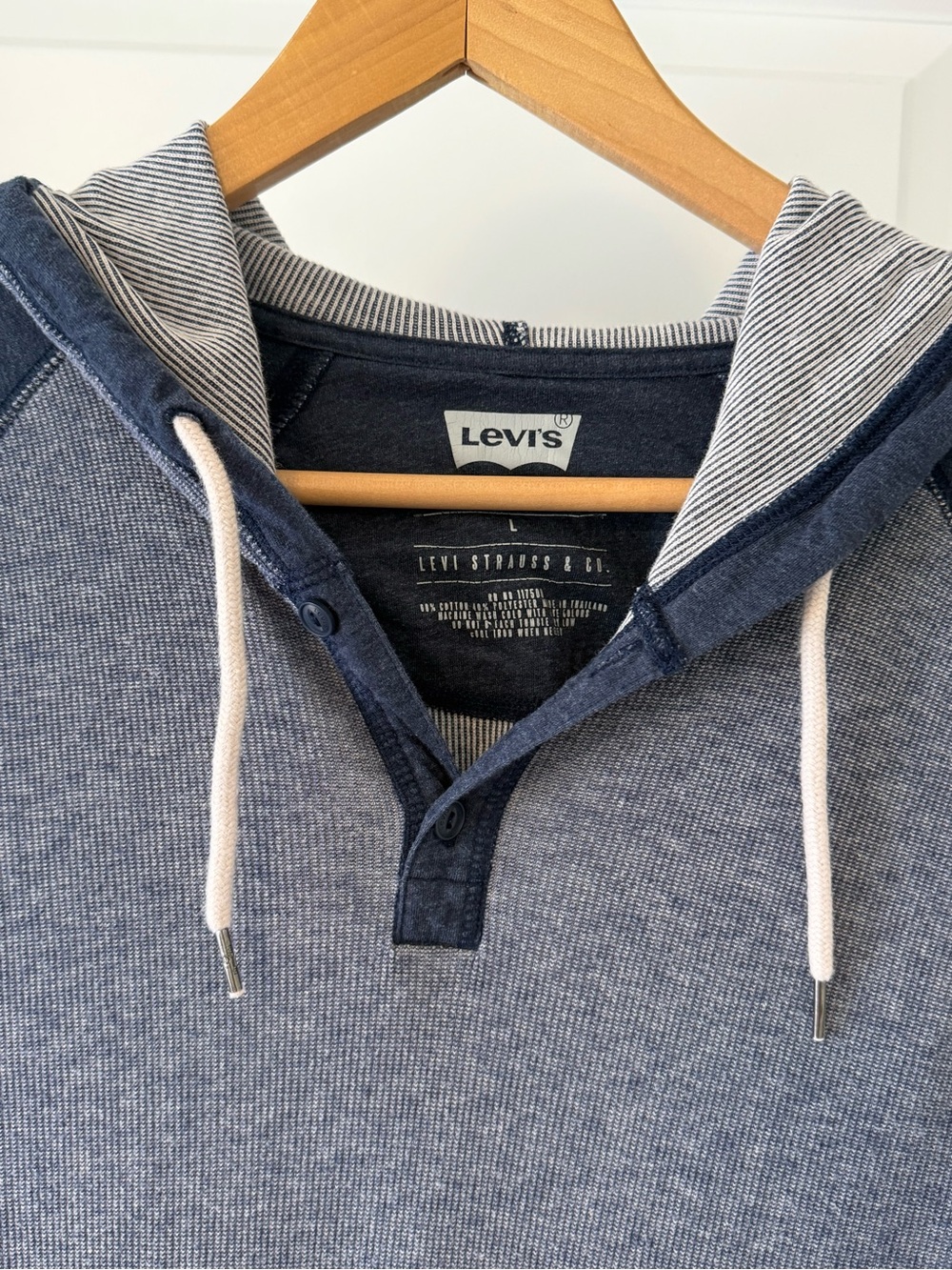 Levi's Two-Tone Navy and Heather Gray Crewneck Hoodie Sweater - Picture 2 of 3